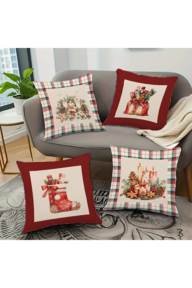 Set of 4 New Year's Themed Zippered Velvet Throw Pillow Covers