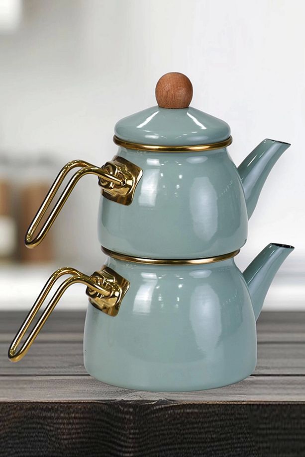 Soft Green Mini Model Emaye Çaydanlık - 3