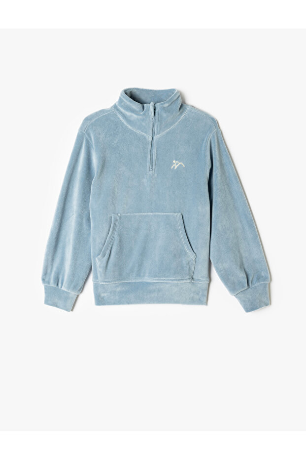 Velvet Sweatshirt Stand Collar Half Zip Long Sleeve
