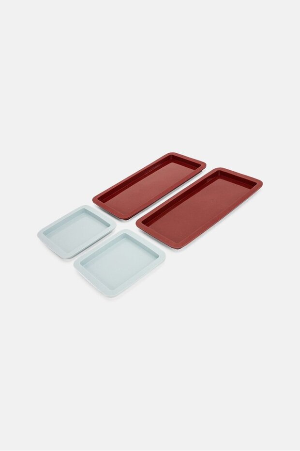 مجموعة حصيرة الخبز القابلة لإعادة الاستخدام، مكونة من 4 قطع، لون عنابي - 1