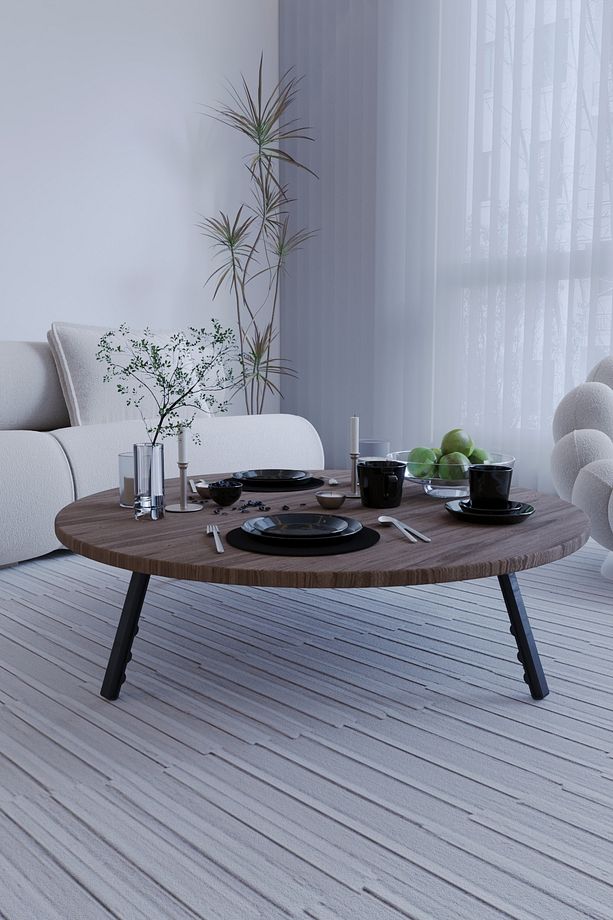 Yuvarlak Katlanabilir Ayaklı Şık Yer Sofrası Kozalak Yer Sofrası 60 Cm - 3