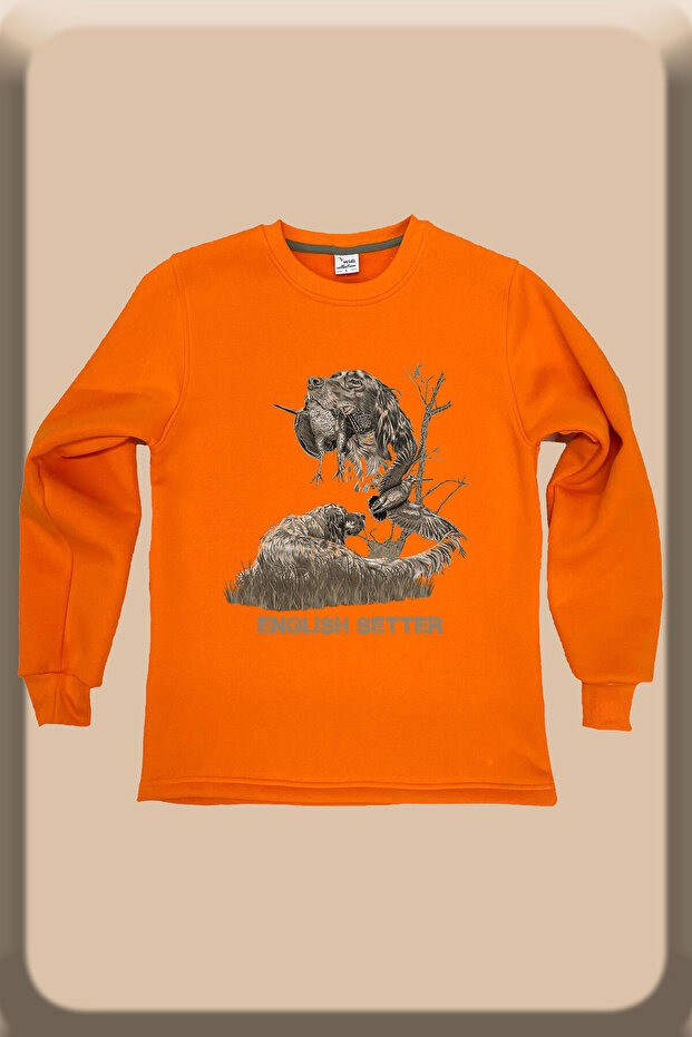 Hunting Hunter Wooded English Setter Dog Tag Text Printed Cotton Regular Fit Crew Neck Sweatshirt