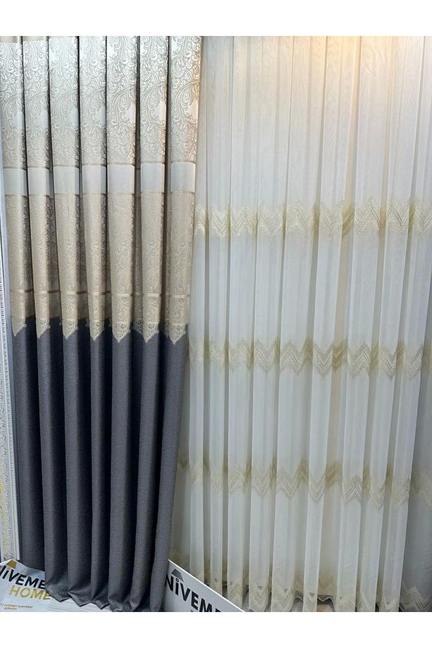 Nivemeshome Stella Altın Dokulu B121546 1/3 Sık Pileli Tül Perde Apm - 3