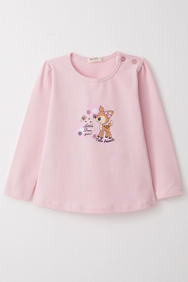 Baby Girl Long Sleeve T-Shirt Cute Gazelle Printed 9 Months-3 Years, Pink