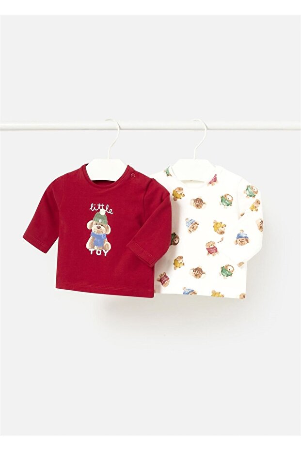 Baby Boy Printed 2-Piece T-Shirt Set Red-Cream 2029