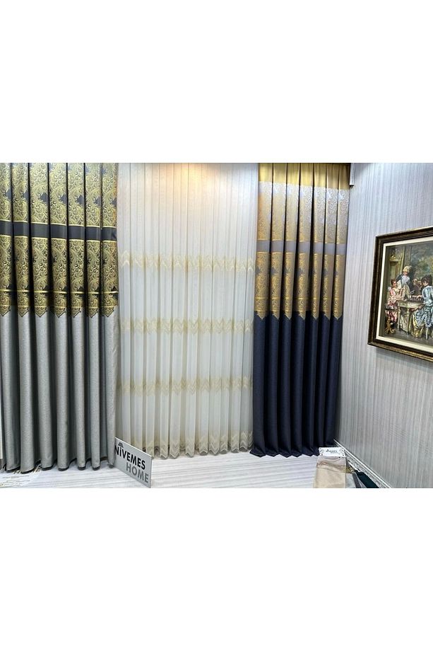 Nivemeshome Stella Altın Dokulu B121546 1/3 Sık Pileli Tül Perde Apm - 1