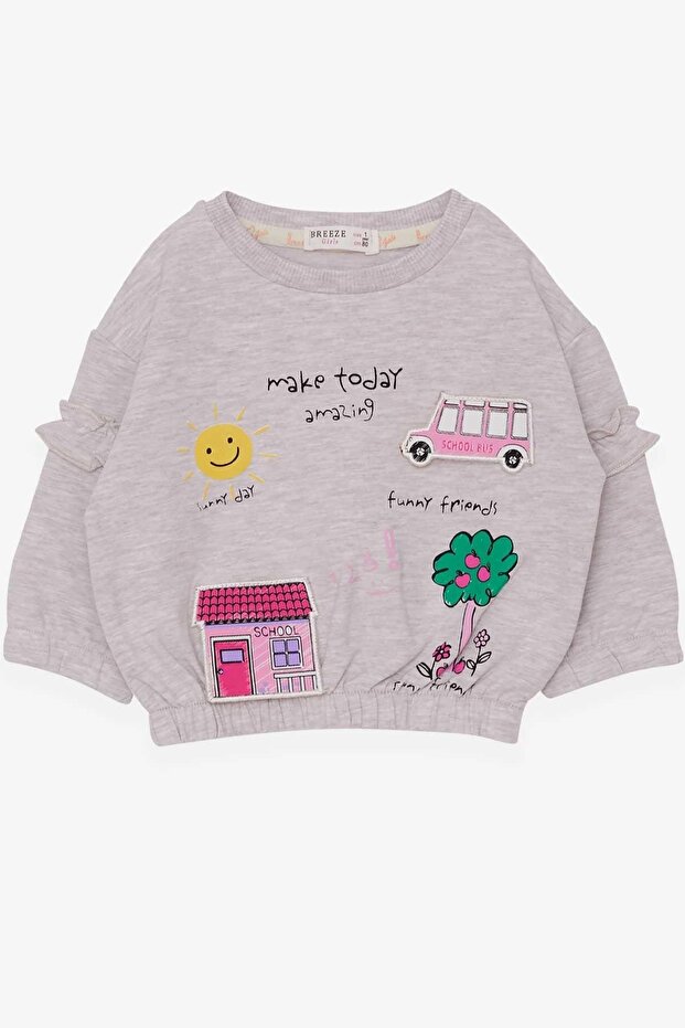 Girl's Sweatshirt School Themed 1-4 Years, Beige Melange