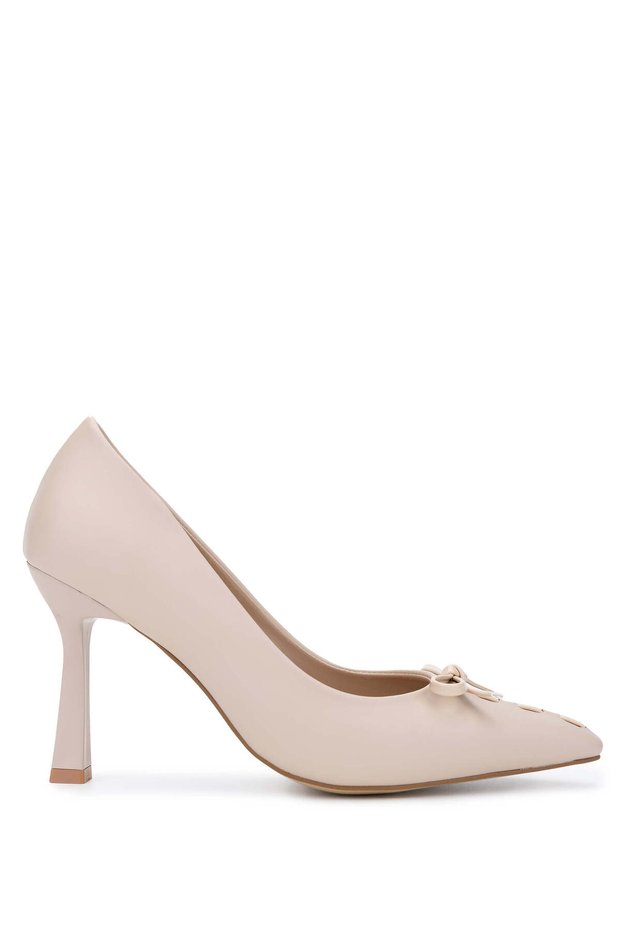 Women's Genuine Leather Beige Heeled Shoes