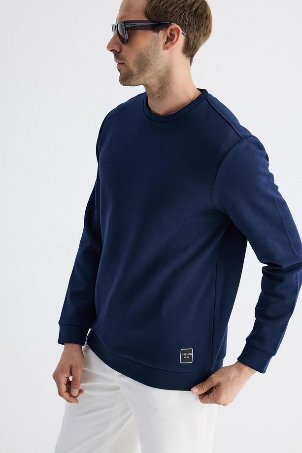 Comfort Fit Basic Düz Erkek Lacivert Sweatshirt Mars26 - 4