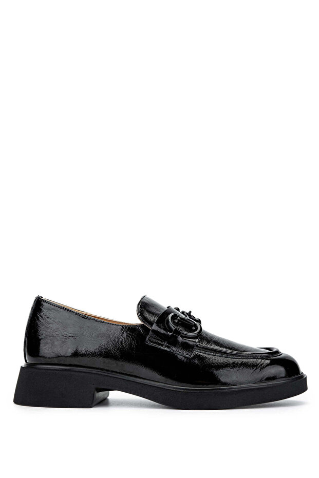 Women's Genuine Leather Black Patent Leather Loafers