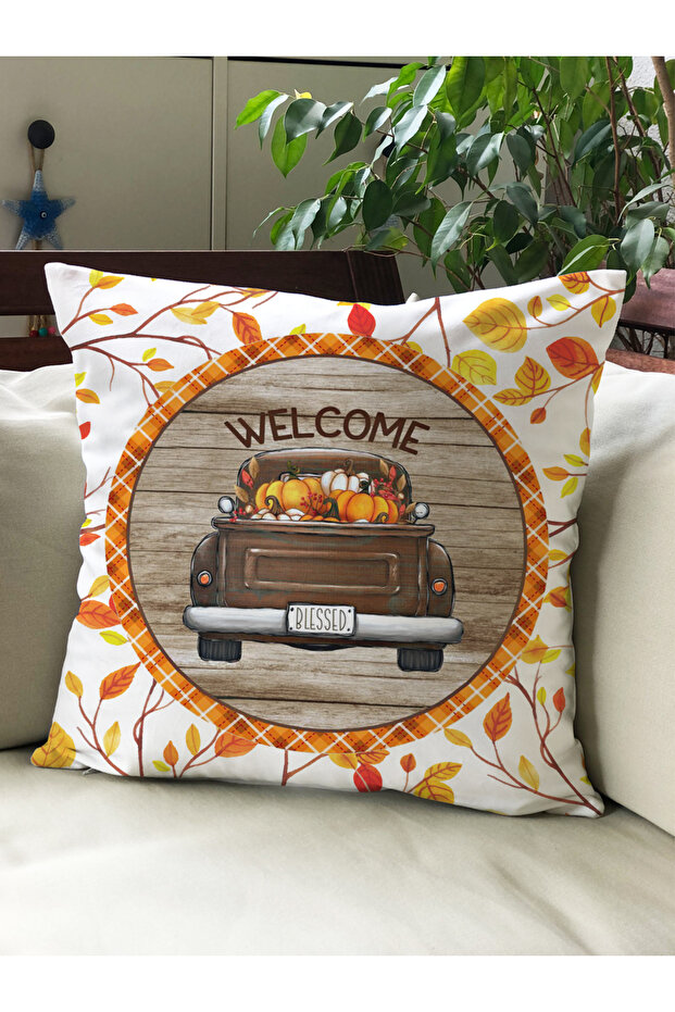 Autumn Themed 43X43 Velvet Cushion Cover