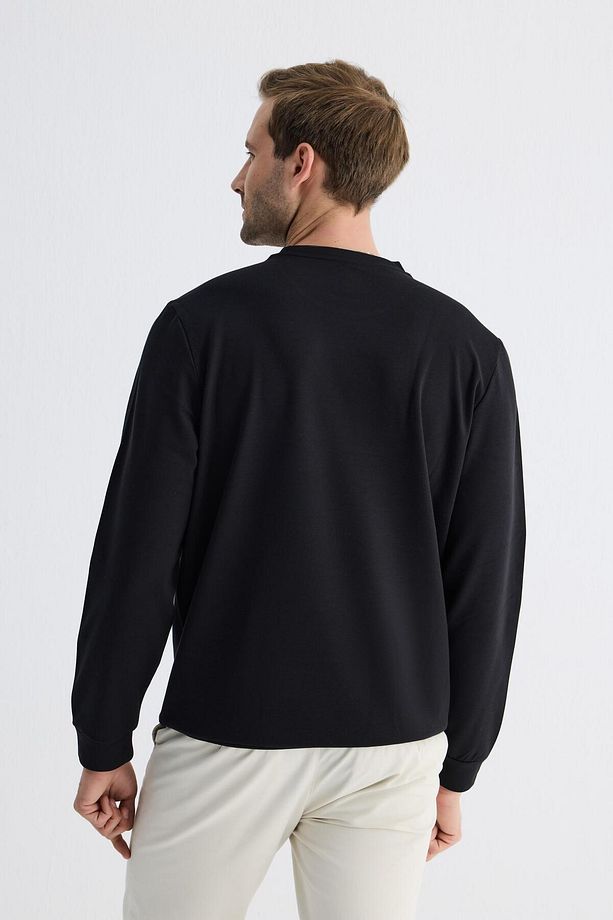 Comfort Fit Basic Düz Erkek Siyah Sweatshirt Mars26 - 4