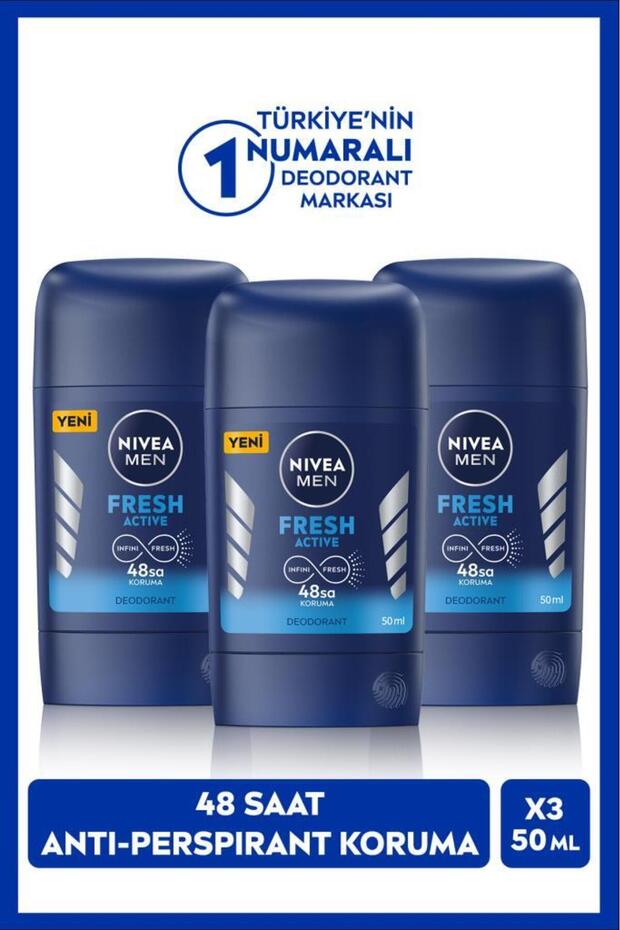 MEN Erkek Stick Deodorant Fresh Active 50ml, 48 Saat Koruma, X3 Adet - 1