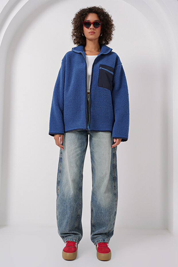 55446 سترة قطيفة كبيرة الحجم بسحاب - ساكس - 2