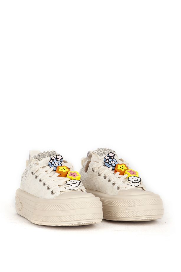 Kadın Sneaker Yüksek Taban Bağcıklı Günlük Ayakkabı 19000 Bej - 2
