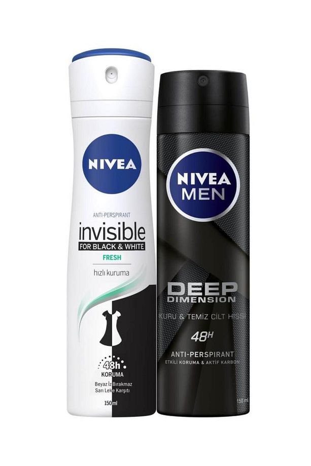Men Erkek Sprey Deodorant Deep Dimension 150ml Ve Kadın Sprey Deodorant Black&white Fresh 150ml - 1