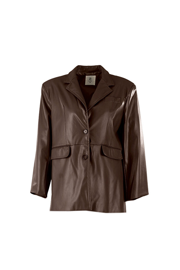 Timeless Design Stitching Detailed Brown Leather Blazer Jacket My