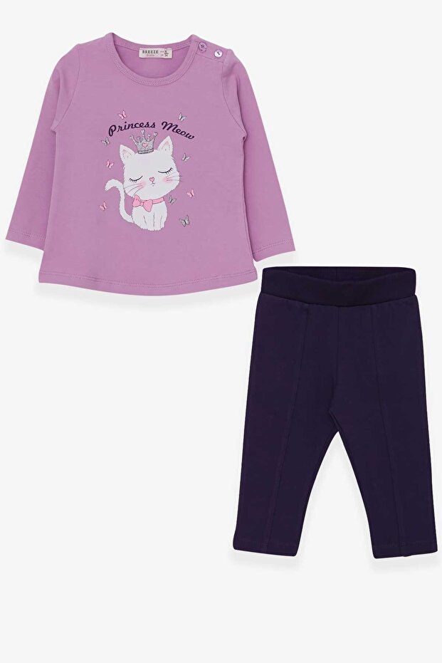 Baby Girl Tights Set with Cat Print, 9 Months-3 Years, Purple