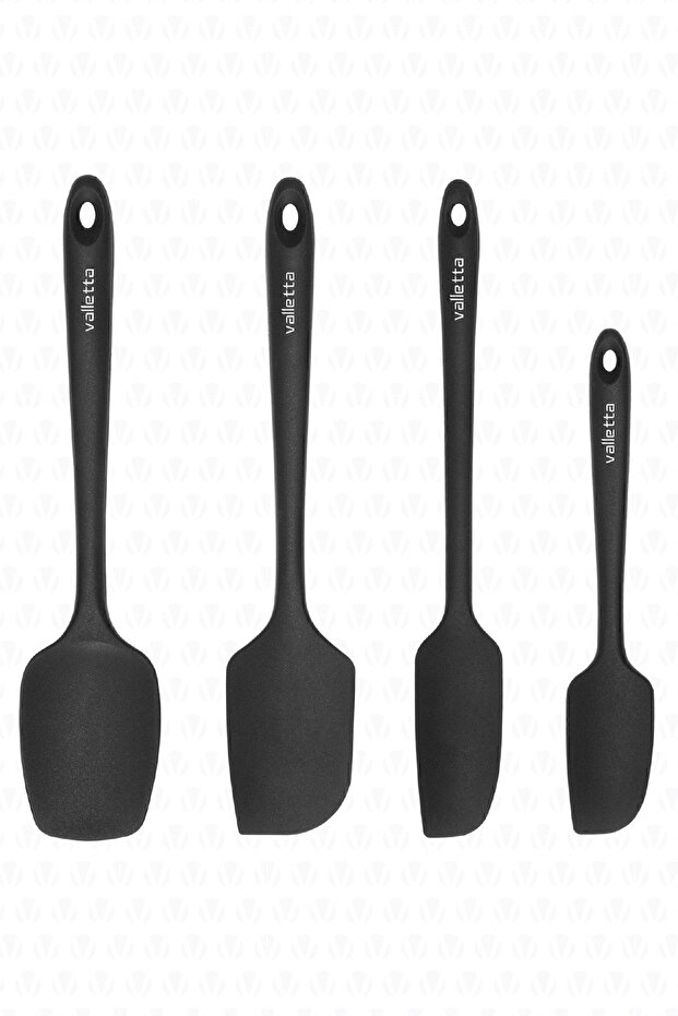 Osteris Heat Resistant Fireproof Non-Stick Silicone Spatula Set 4 Pieces Black
