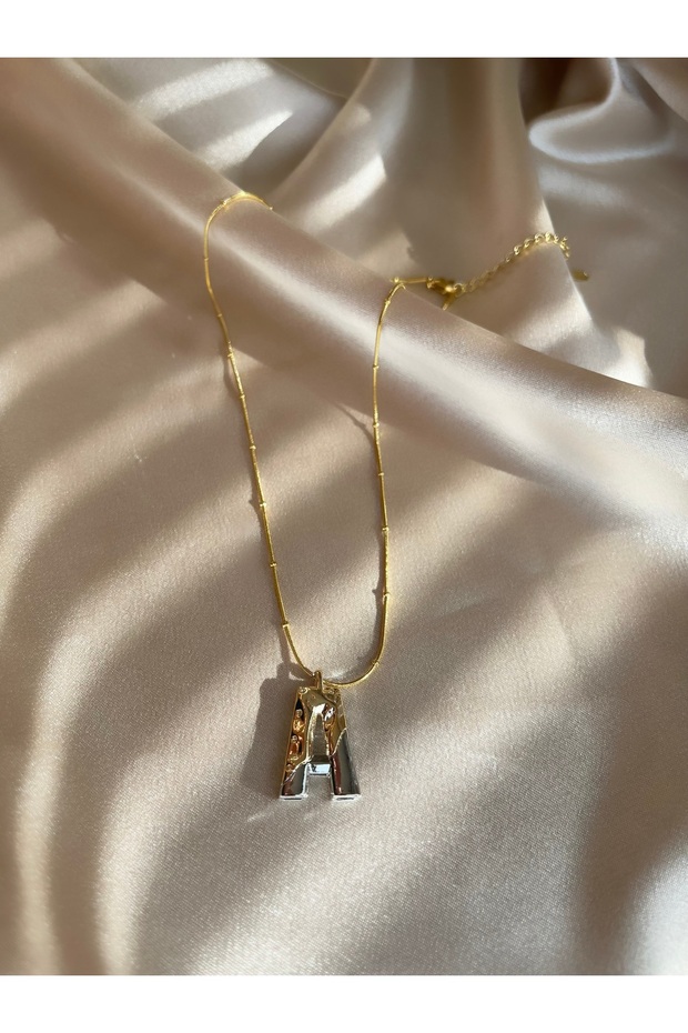 A Harf Gold-Silver Çelik Kolye - 3
