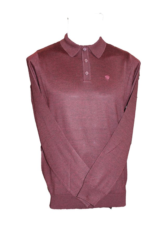 Men's Polo Collar Wool Plain Knitwear Sweater Claret Red