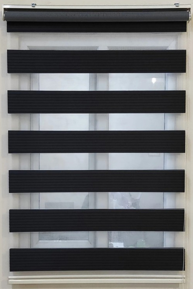 Siyah Geniş Piliseli Zebra Perde - 1