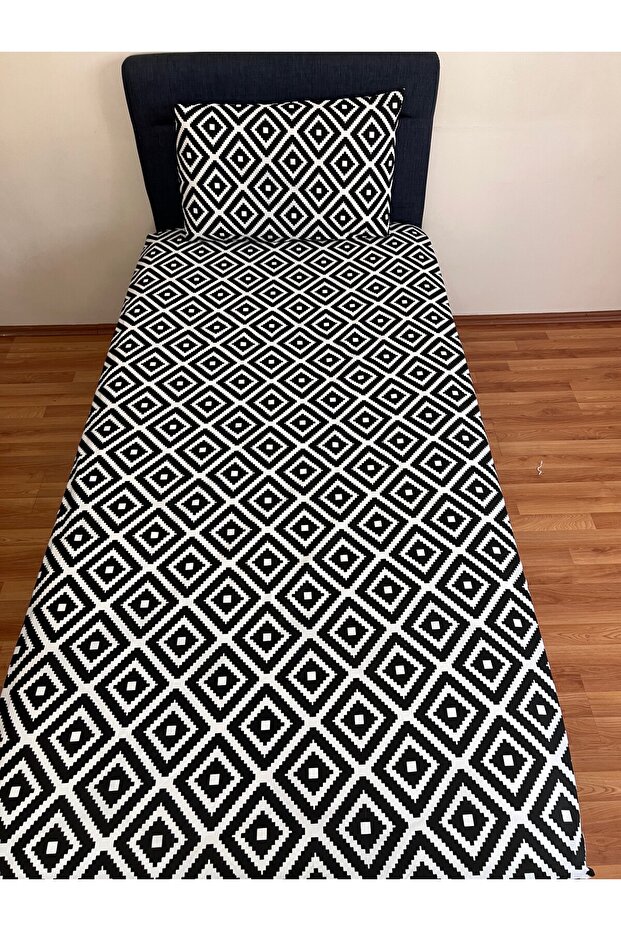طقم ملاءات جاهزة (مبطنة) شخص واحد مزدوج أسود أبيض نمط هندسي - 3
