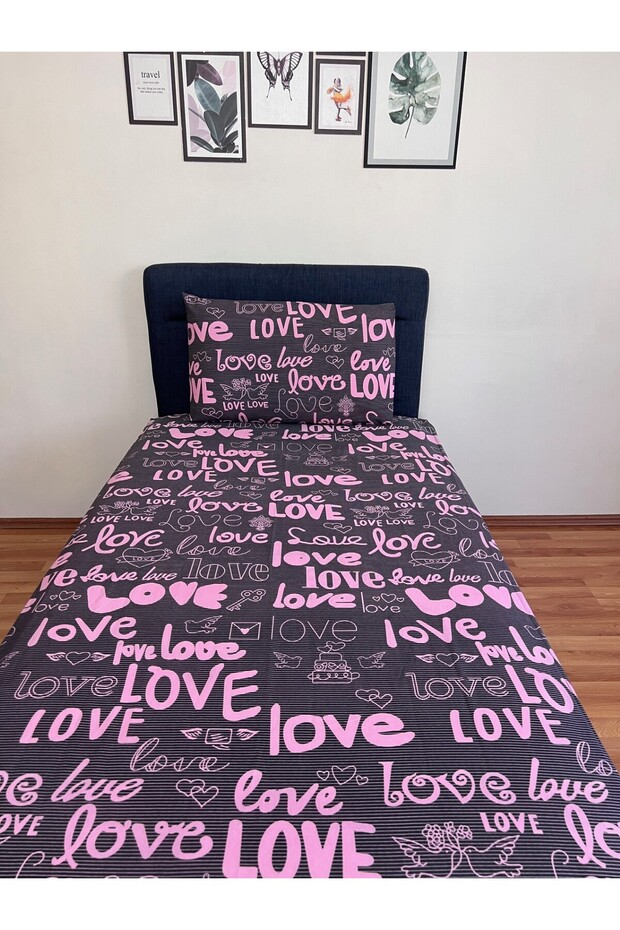 Fitted Elastic Sheet Set (with Pillowcase) Single and Double Size Love Pattern - 5