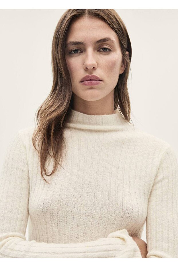 Yırtmaçlı ribana triko elbise - 6