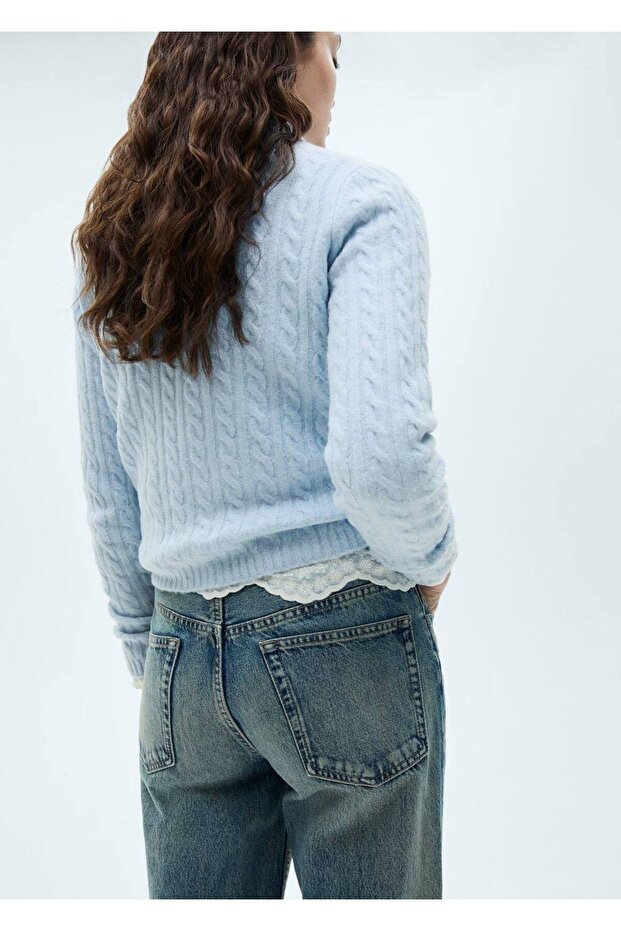 Örgü detaylı triko kazak - 4