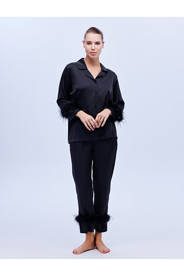 Shirt Collar Long Sleeve Otrish Detailed Pajama Set 1632