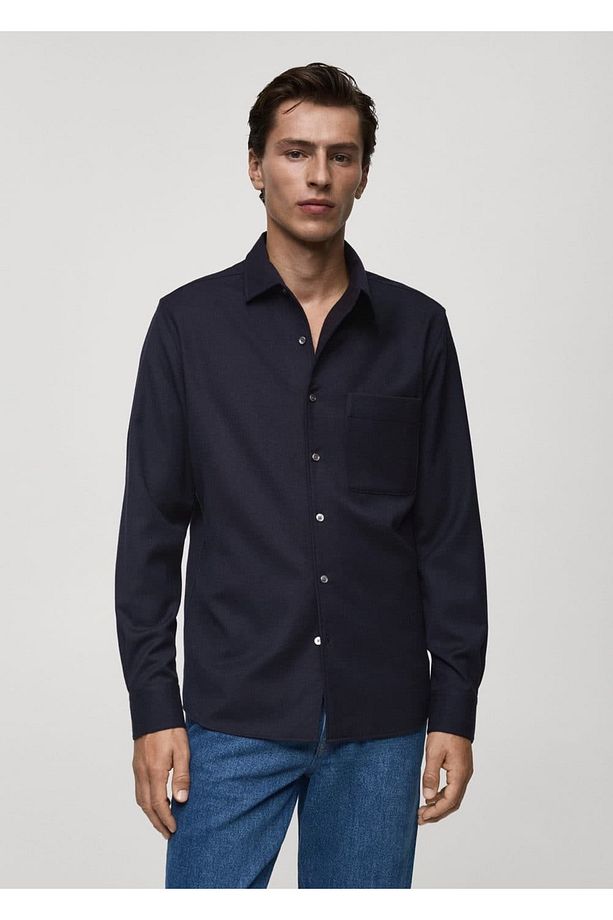 Regular fit %100 yün gömlek - 1