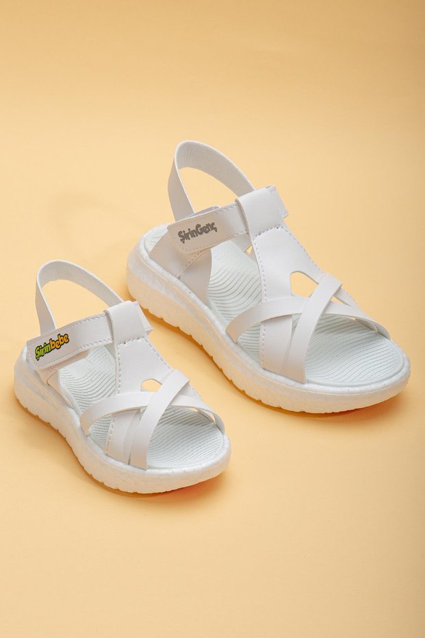 Şirinbebe Şiringenç Cross-Strapped Orthopedic White Baby Girl Sandals