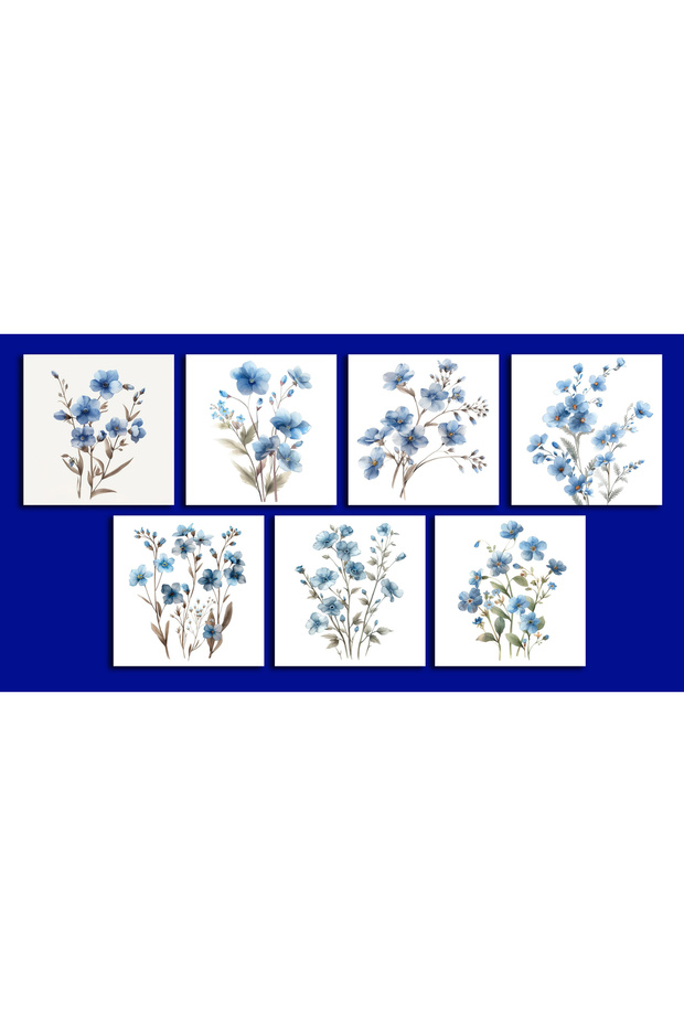 Blue Flowers Themed Postcard Set (10X10 cm 7 Pieces)