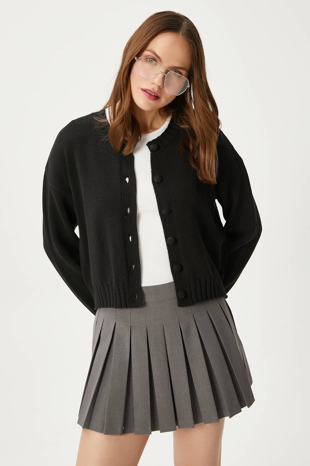 Kadın Calm Siyah Basic Triko Hırka - 4