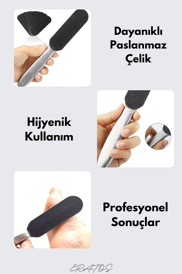 Paslanmaz Çelik Topuk Törpüsü - Profesyonel Ayak Bakım Ürünü-10 Adet Yapışkan Yedekli - 4