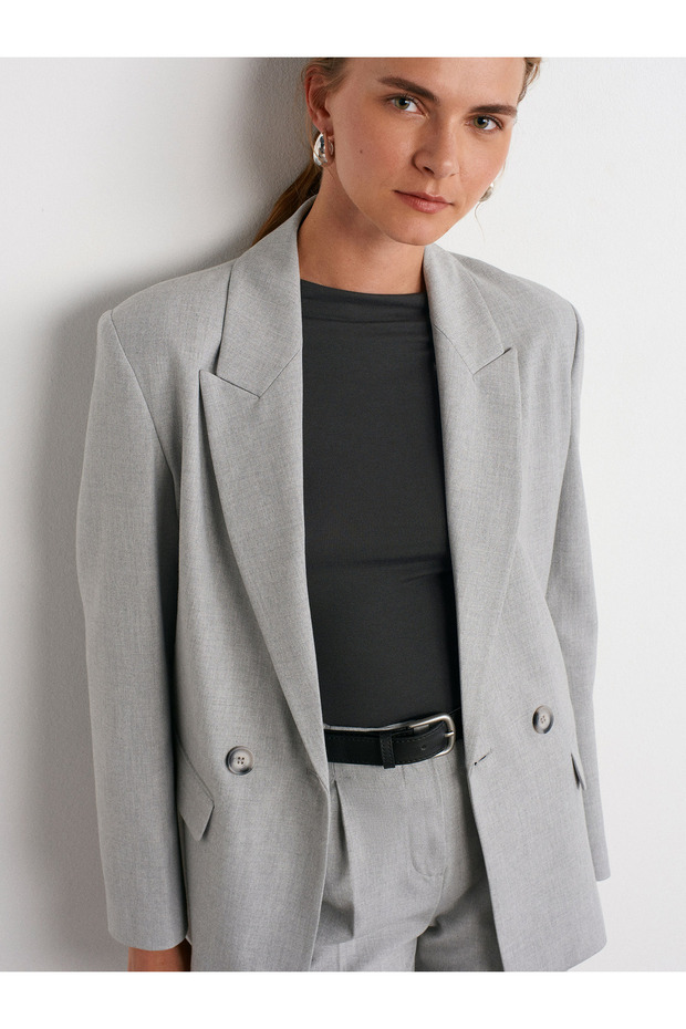 60747 سترة مزدوجة الصدر - رمادي فاتح - 1