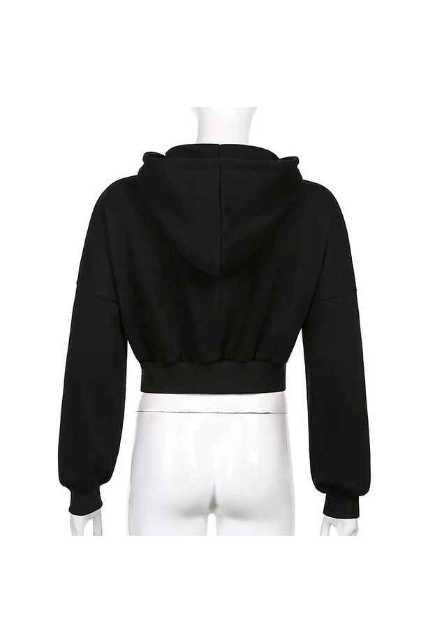 Y2K Fermuarlı Oversize Crop Kapüşonlu Ceket - 5