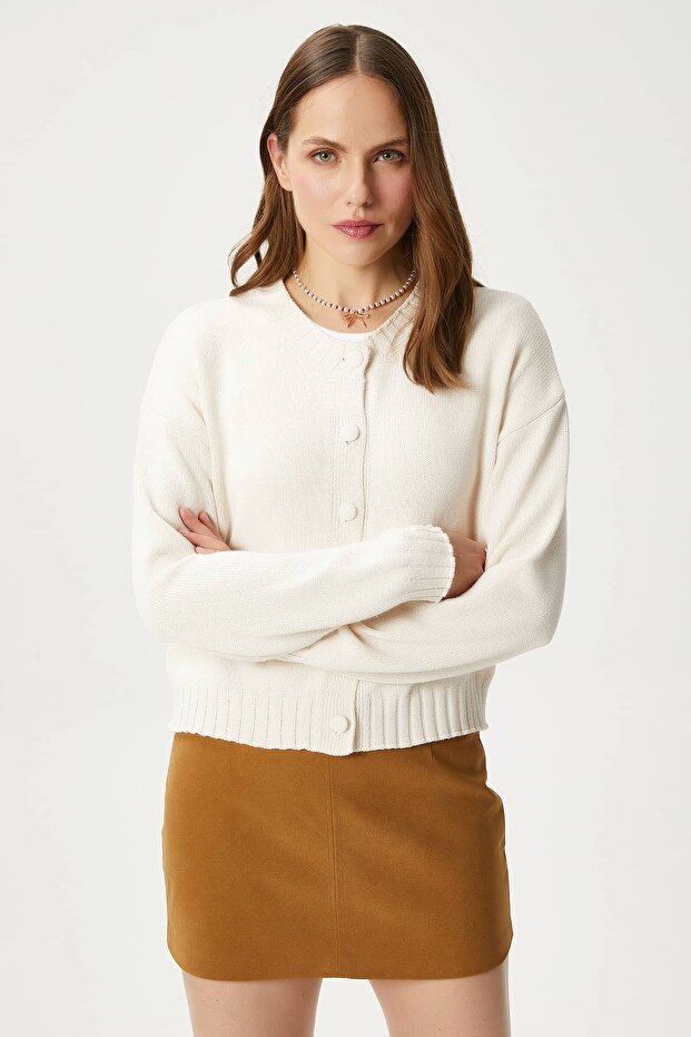 Kadın Calm Krem Basic Triko Hırka - 5