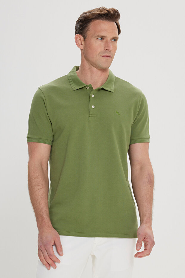 Men's Green Slim Fit Slim Fit Polo Collar 100% Cotton Short Sleeve T-Shirt