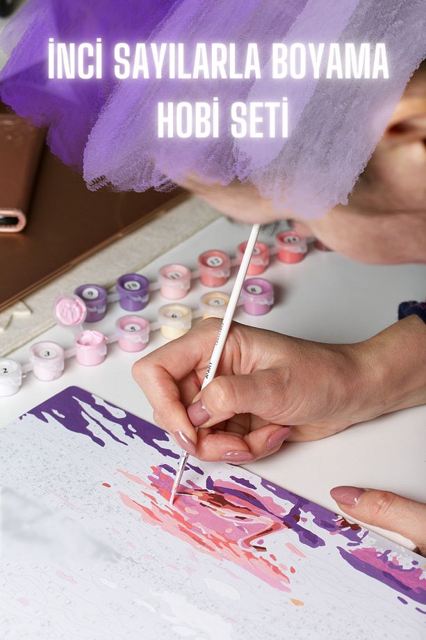 Sayılarla Boyama Seti Numaralı Tuval Fırça Boya KIRMIZI ÇİÇEK VAZO 40X50 Cm - 4