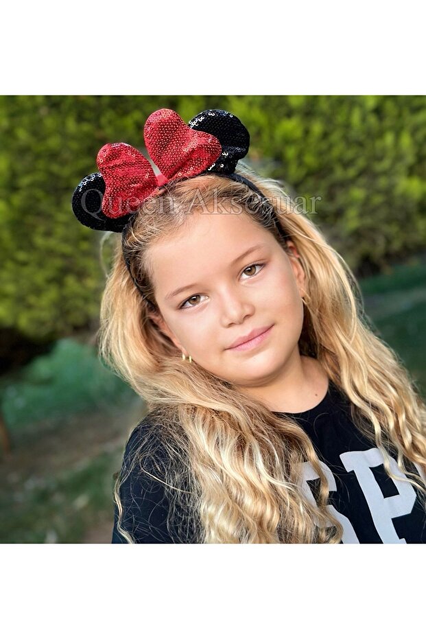 Disney Minnie Mouse Luxury Costume - Shiny Sequin, Red Black, Birthday Party Crown