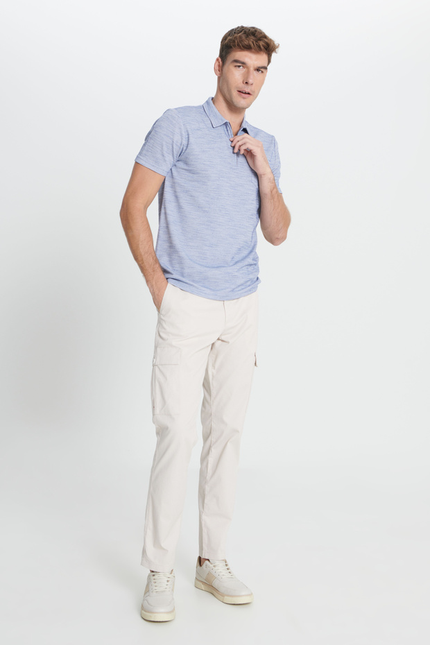 Erkek Lacivert Slim Fit Dar Kesim Polo Yaka Çizgili Tişört - 2