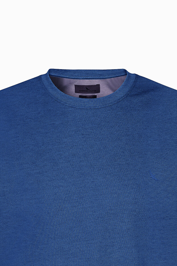 Erkek Lacivert Slim Fit Dar Kesim Bisiklet Yaka Pamuklu Tişört - 6