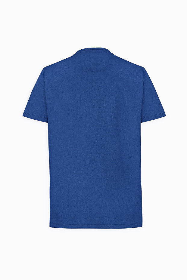 Erkek Lacivert Slim Fit Dar Kesim Bisiklet Yaka Pamuklu Tişört - 8