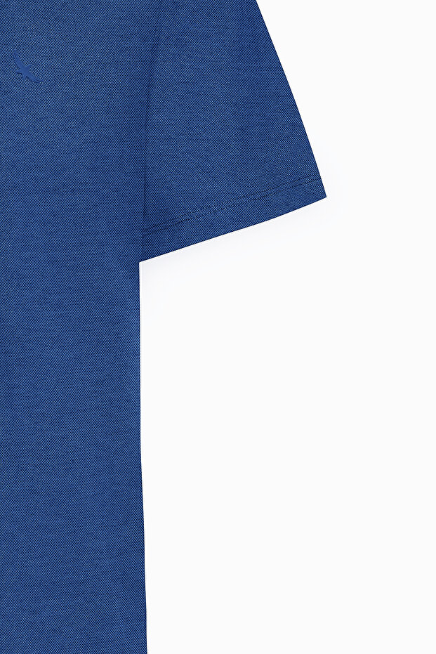 Erkek Lacivert Slim Fit Dar Kesim Bisiklet Yaka Pamuklu Tişört - 7
