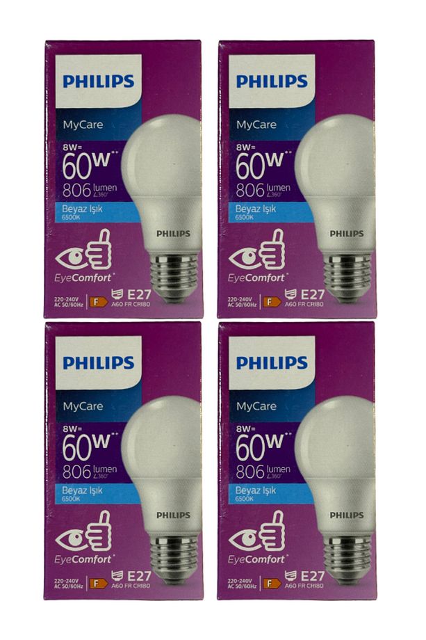 8W (60W) 6500K (Beyaz Işık) E27 Duylu Klasik Led Ampul (4 Adet) - 1
