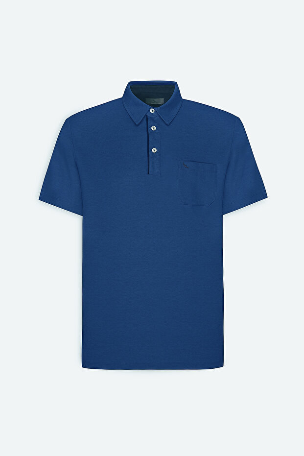 Erkek Lacivert Comfort Fit Rahat Kesim Polo Yaka Pamuklu Kısa Kollu Tişört - 5