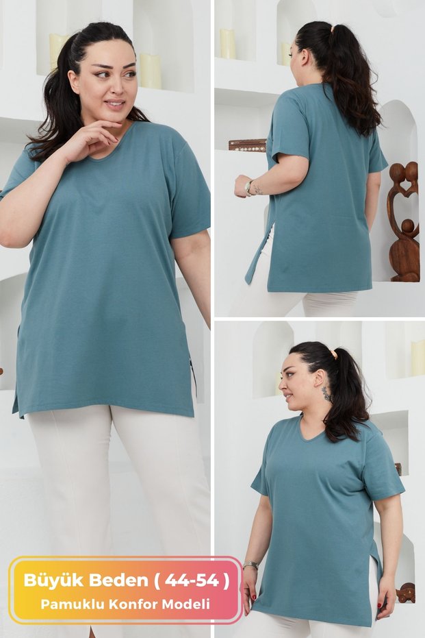 Large Size Organic Cotton Side Slit Lycra Comfort Model Short Sleeve Sports And Casual T-shirt