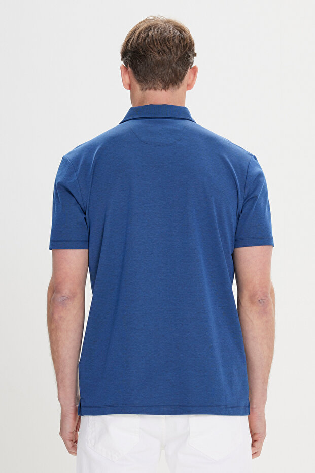 Erkek Lacivert Comfort Fit Rahat Kesim Polo Yaka Pamuklu Kısa Kollu Tişört - 4